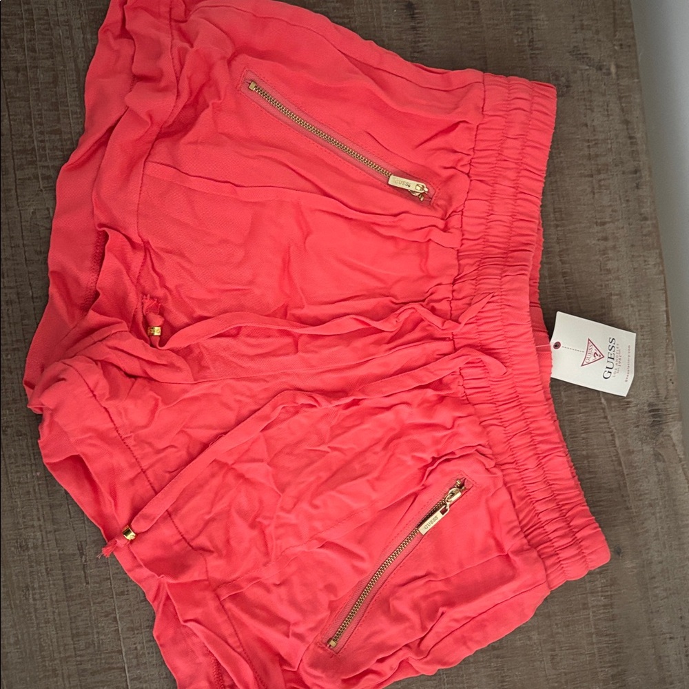 Guess Vibrant Pink Shorts with Gold Zippers